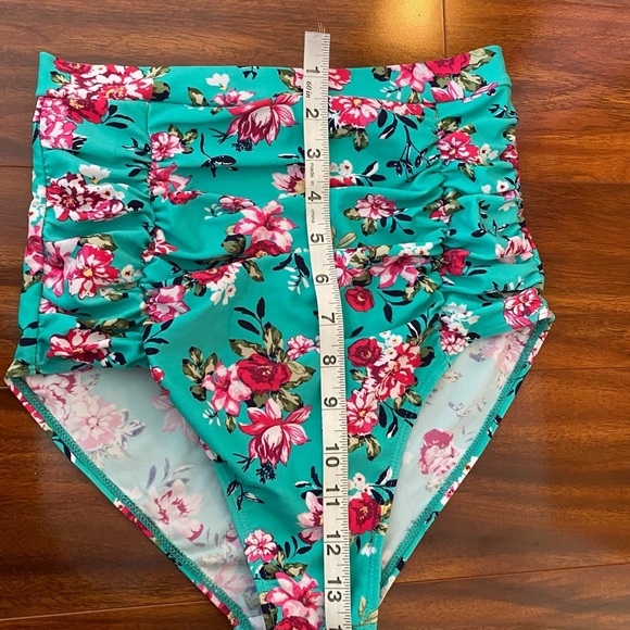 Coco Pear High waisted Teal and pink Floral Swim Bottoms size small - Picture 7 of 7